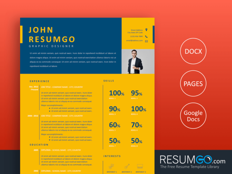 CYANEA - Free Blue Yellow Resume Template - ResumGO