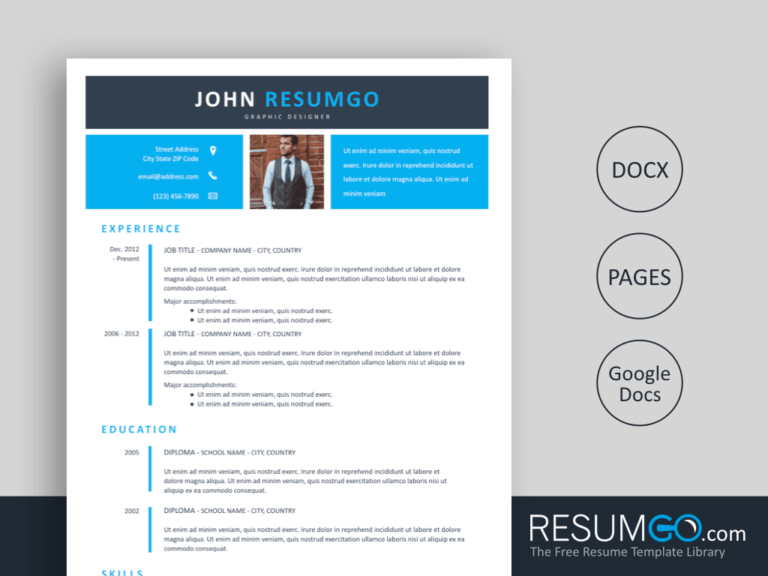 ECHO - Free Two Layer Blue Banner Resume Template - ResumGO