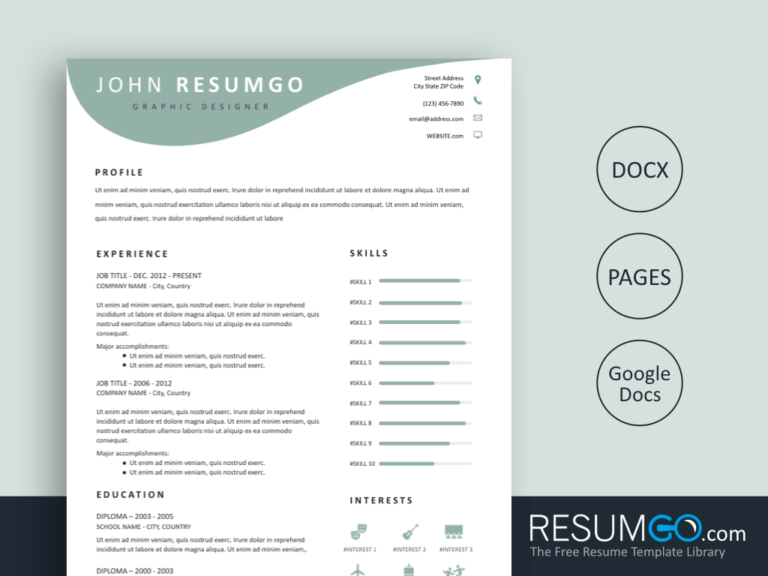 EOS - Free Light Teal Wavy Resume Template - ResumGO
