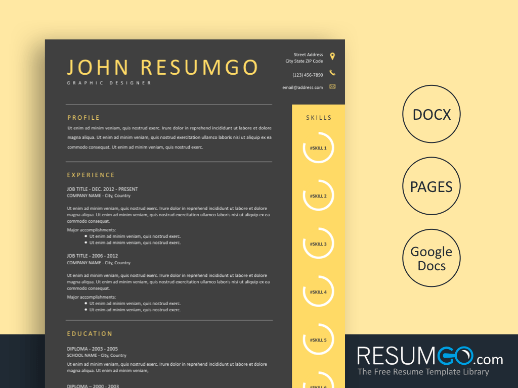 HAIDES - Free Dark gray Yellow Resume Template - ResumGO