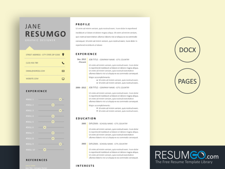 HARMONIA - Free Modern Resume Template Gray and Light Yellow - ResumGO