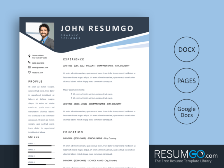 KARPOS - Free Blue Stylish Header Resume Template - ResumGO