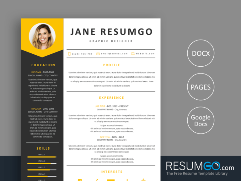 MEDEIA - Free Gray Yellow Resume Template - ResumGO