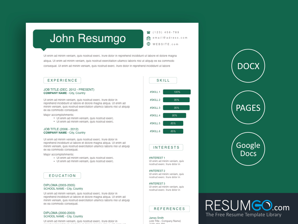 MYRON - Free Green Bubble Speech Resume Template - ResumGO