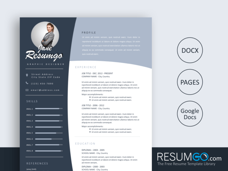 OULIXES - Free Blue Concave Banners Resume Template - ResumGO