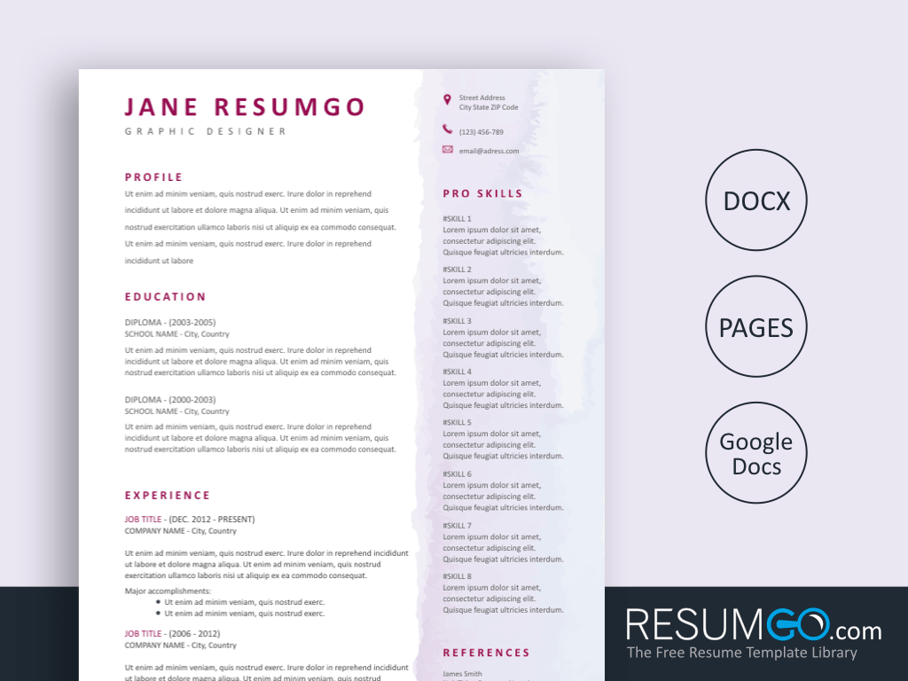 EUTERPE – Watercolor Resume Template | ResumGO