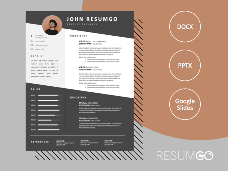 LANDRY - Free Gray and White CV Template with Diagonal Lines - ResumGO