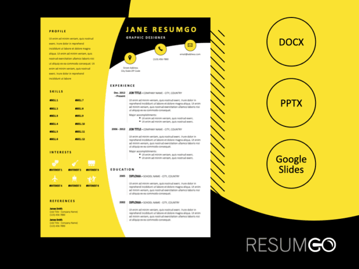 AUSTEN - Free CV Template With a Black Header and a Yellow Left Sidebar - ResumGO