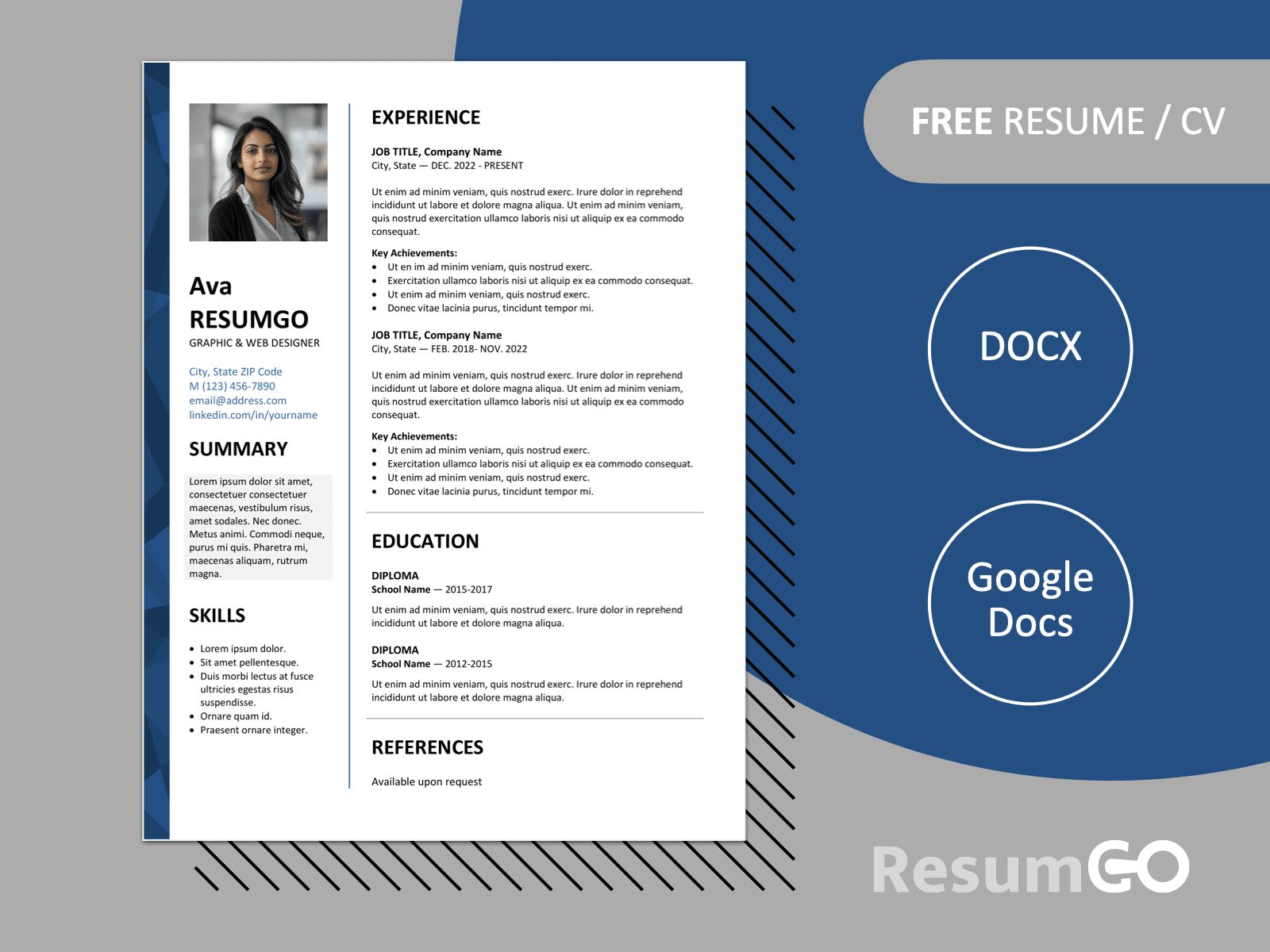Featured preview of Dalston resume template with modern two-column layout, blue stylish left border, and editable formats in Word & Google Docs.