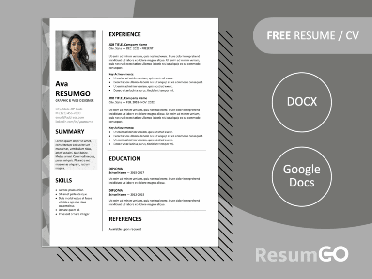 Featured preview of Dalston resume template with modern two-column layout, gray stylish left border, and editable formats in Word & Google Docs.