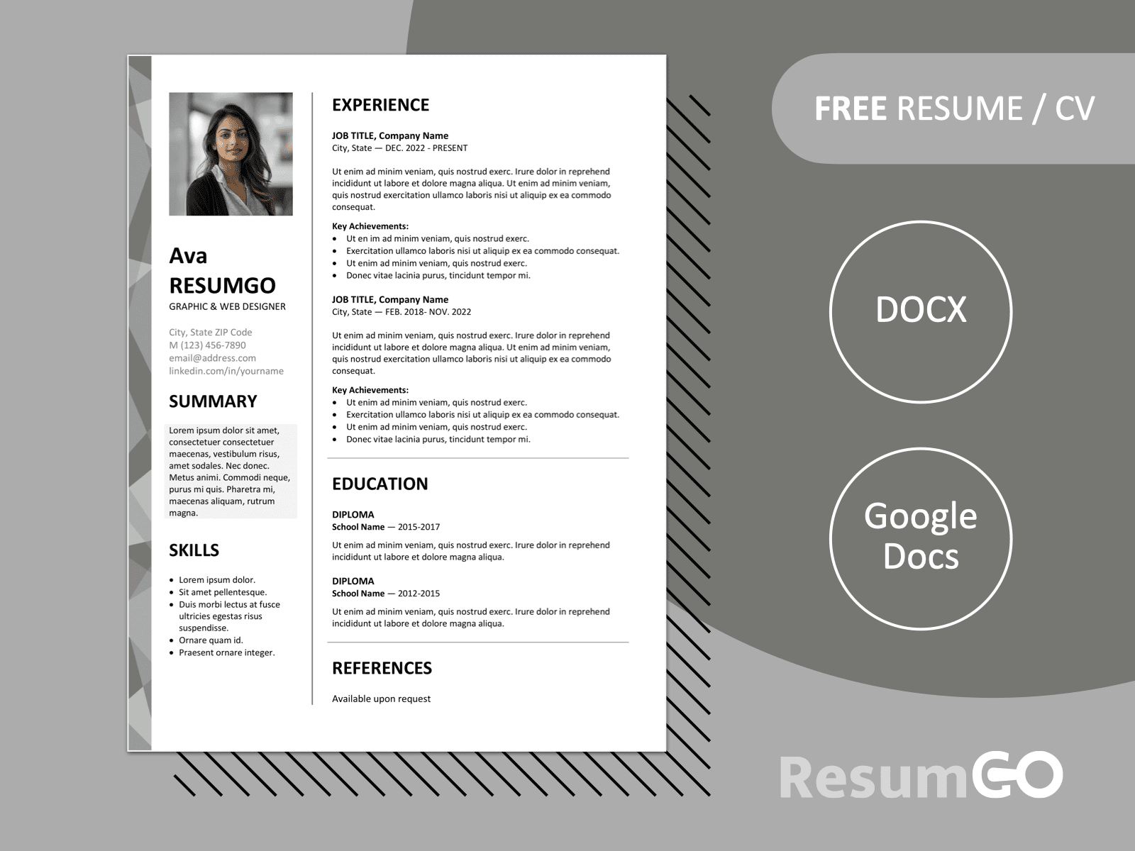 Featured preview of Dalston resume template with modern two-column layout, gray stylish left border, and editable formats in Word & Google Docs.