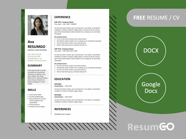 Featured preview of Dalston resume template with modern two-column layout, green stylish left border, and editable formats in Word & Google Docs.
