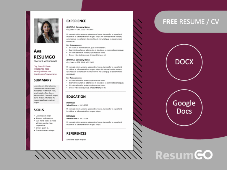 Featured preview of Dalston resume template with modern two-column layout, purple stylish left border, and editable formats in Word & Google Docs.