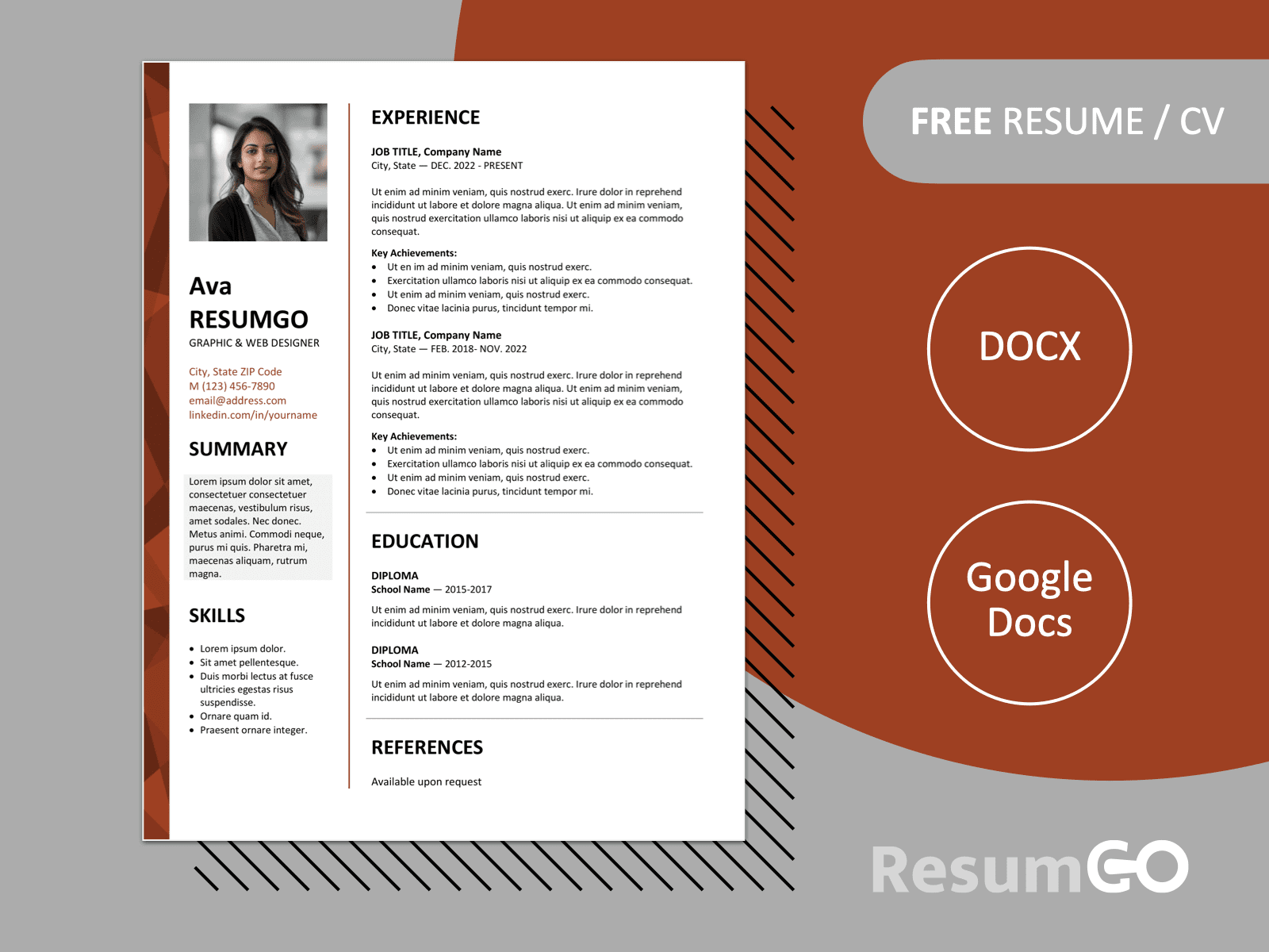 Featured preview of Dalston resume template with modern two-column layout, red stylish left border, and editable formats in Word & Google Docs.