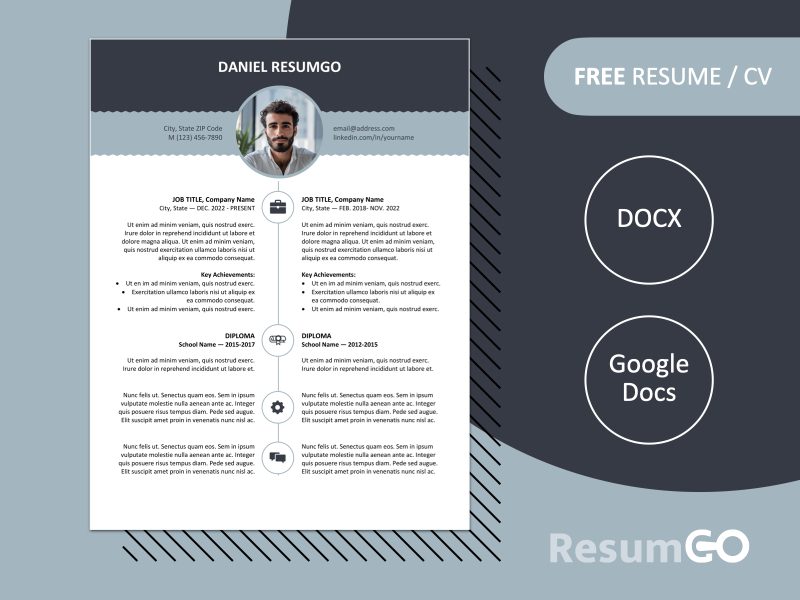 Featured image of Esquilino resume template showing blue stylish top banner design in Word and Google Docs formats.