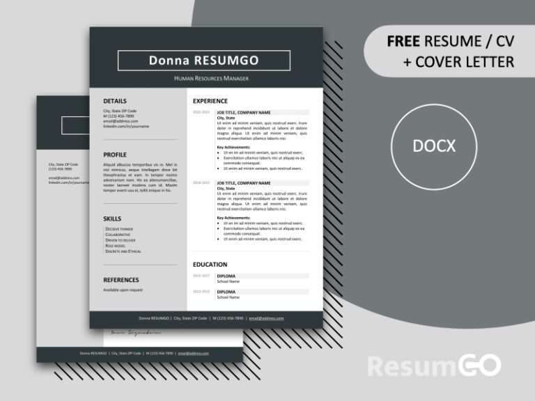 Featured preview of Jordaan resume template in gray with cover letter, editable in Word.