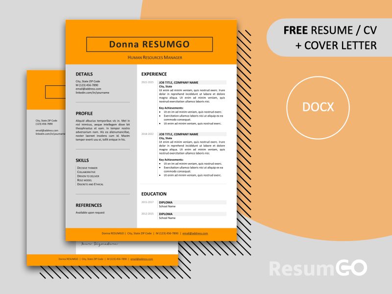 Featured preview of Jordaan resume template in orange with cover letter, editable in Word.