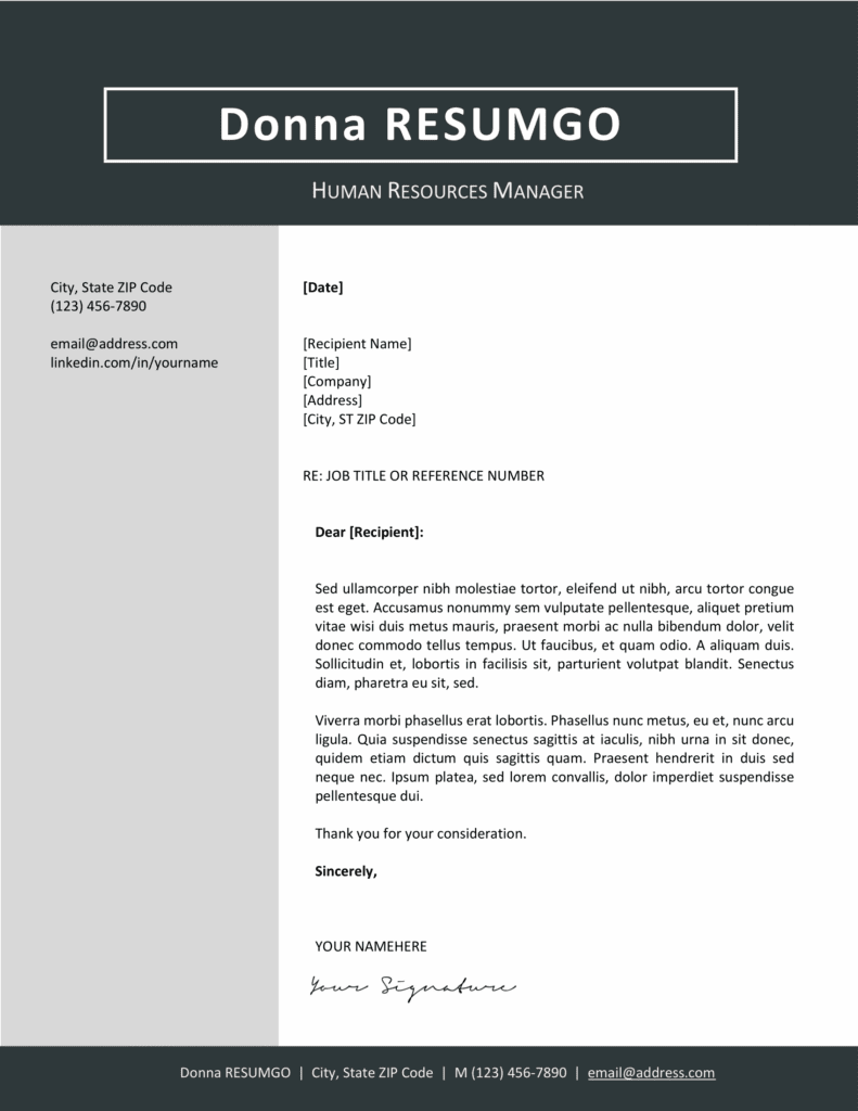Gray Jordaan cover letter template with matching clean layout, designed for Word editing.