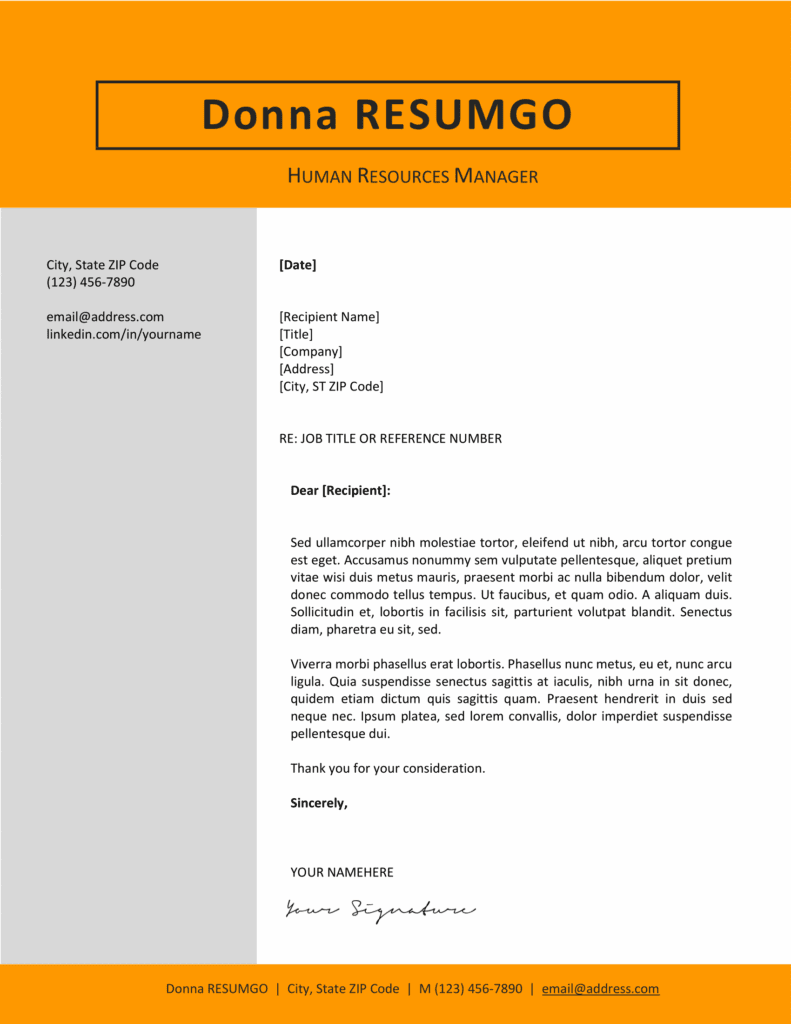 Orange Jordaan cover letter template with matching clean layout, designed for Word editing.
