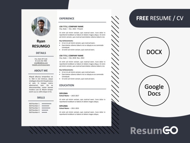 Featured preview of the gray Ikebukuro Resume Template showing elegant one-page design in Word & Google Docs.