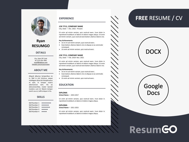 Featured preview of the gray Ikebukuro Resume Template showing elegant one-page design in Word & Google Docs.