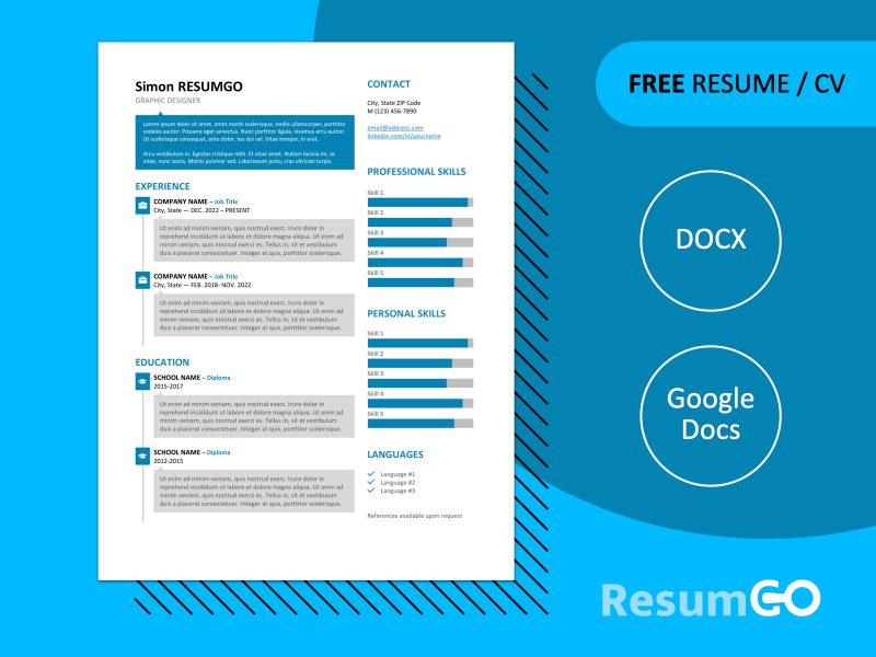 Free SoHo resume template with speech bubble design, Blue, and editable formats in Word & Google Docs.