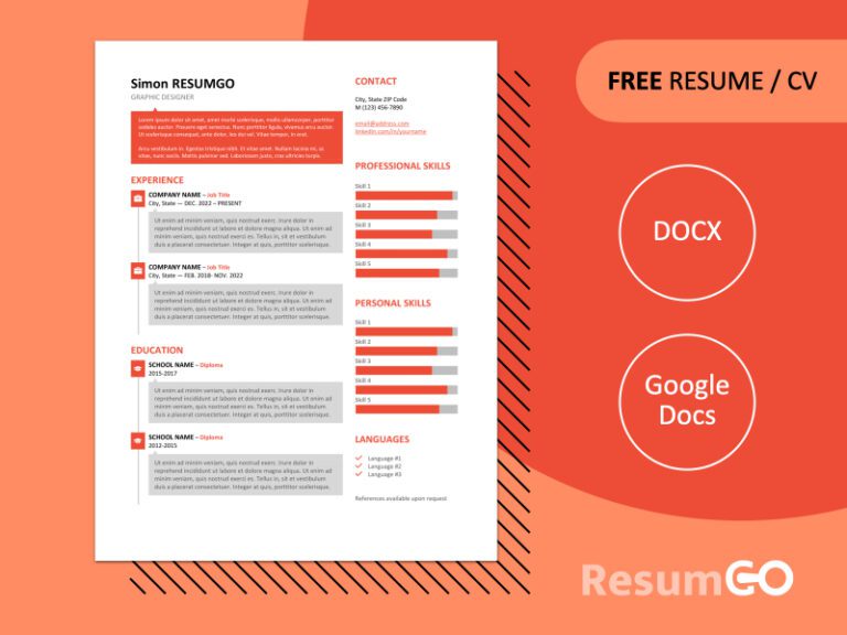 Free SoHo resume template with speech bubble design, Orange, and editable formats in Word & Google Docs.