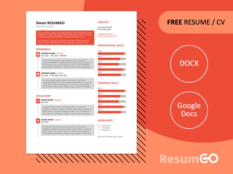 Free SoHo resume template with speech bubble design, Orange, and editable formats in Word & Google Docs.
