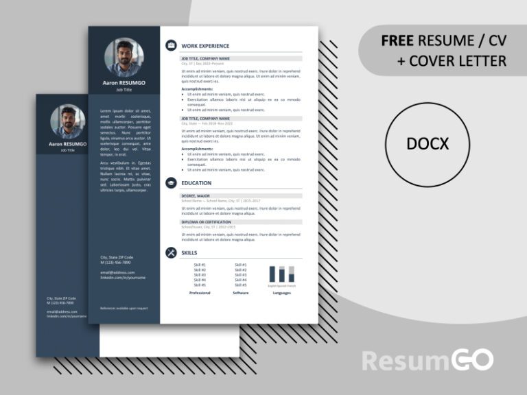 Blue featured preview of the Orienta Resume Template showing resume and cover letter designs in Word format.