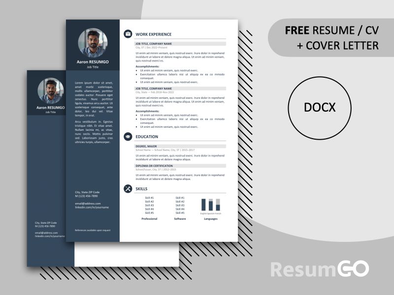 Blue featured preview of the Orienta Resume Template showing resume and cover letter designs in Word format.