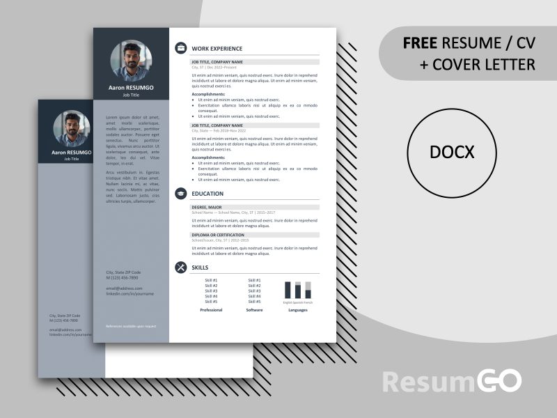 Gray featured preview of the Orienta Resume Template showing resume and cover letter designs in Word format.