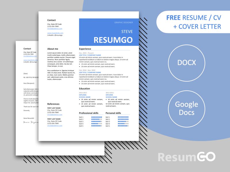 Free Blue Peckham resume template with cover letter, modern 2-column layout, available in Word & Google Docs.