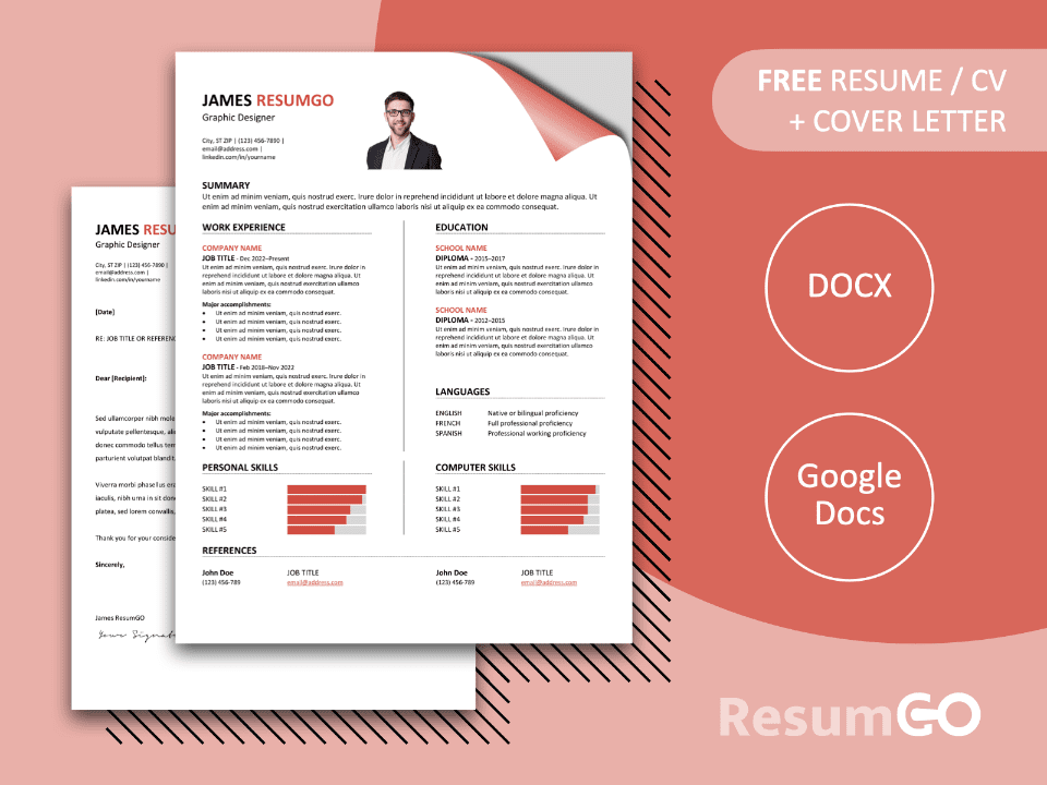 Free Annapurna resume template with a page curl design, editable in Word & Google Docs, includes cover letter preview.