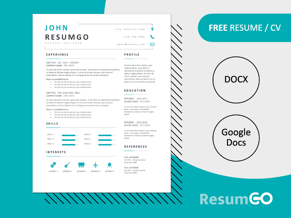 Featured marketing preview of the Eiger resume template showing Word & Google Docs formats in a modern clean two-column design.