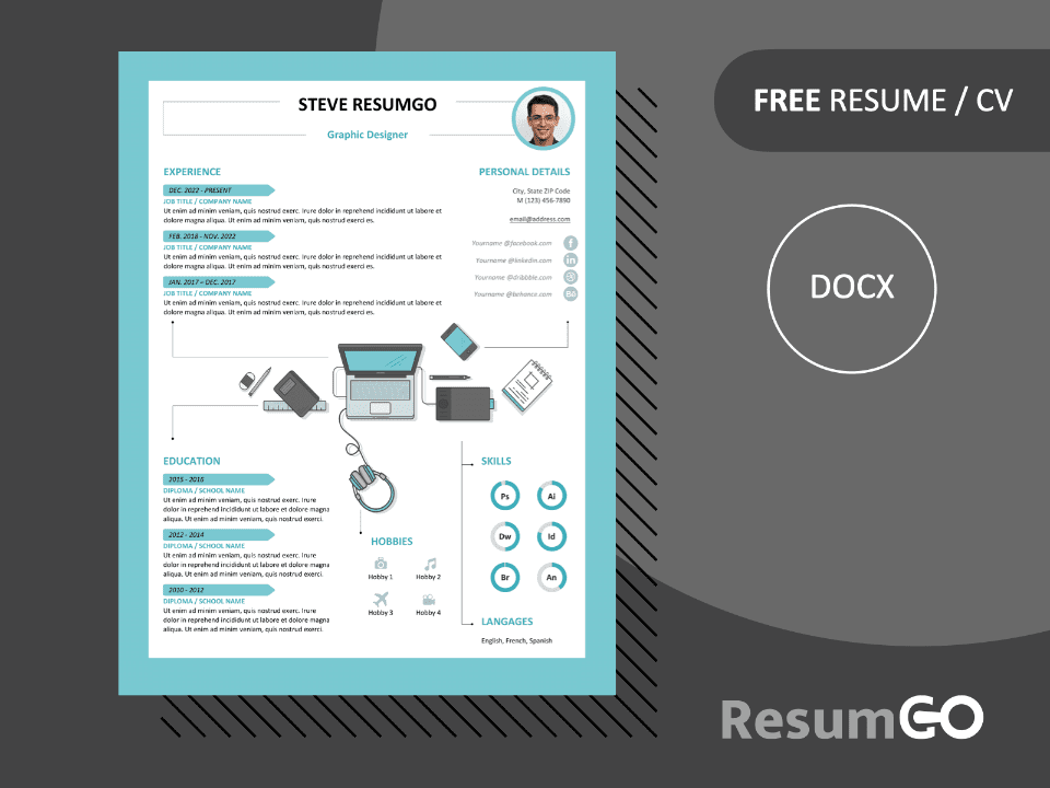 Rockdale resume template featured image showing Light and Dark designs, editable in Word.