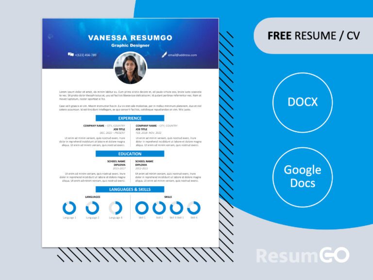 Featured image of the Blue Vesterbro resume template, available in Word and Google Docs.