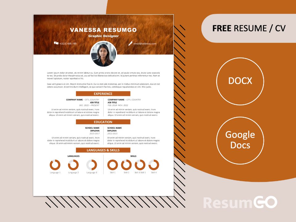 Featured image of the Orange Vesterbro resume template, available in Word and Google Docs.