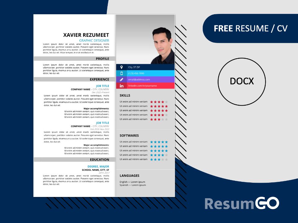 Featured image of Xuhui resume template showing modern two-column design with gray sidebar, editable in Word.