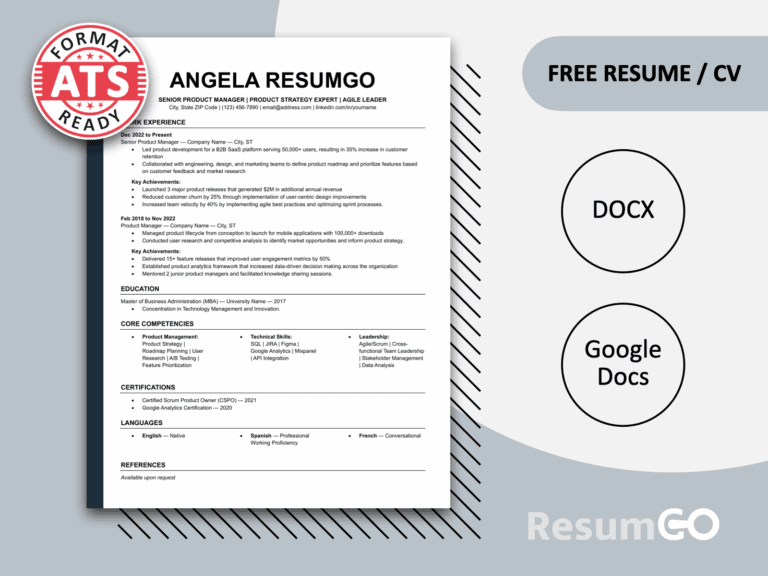 Featured image of Confederation ATS resume template in blue with clean single-column layout for Word and Google Docs