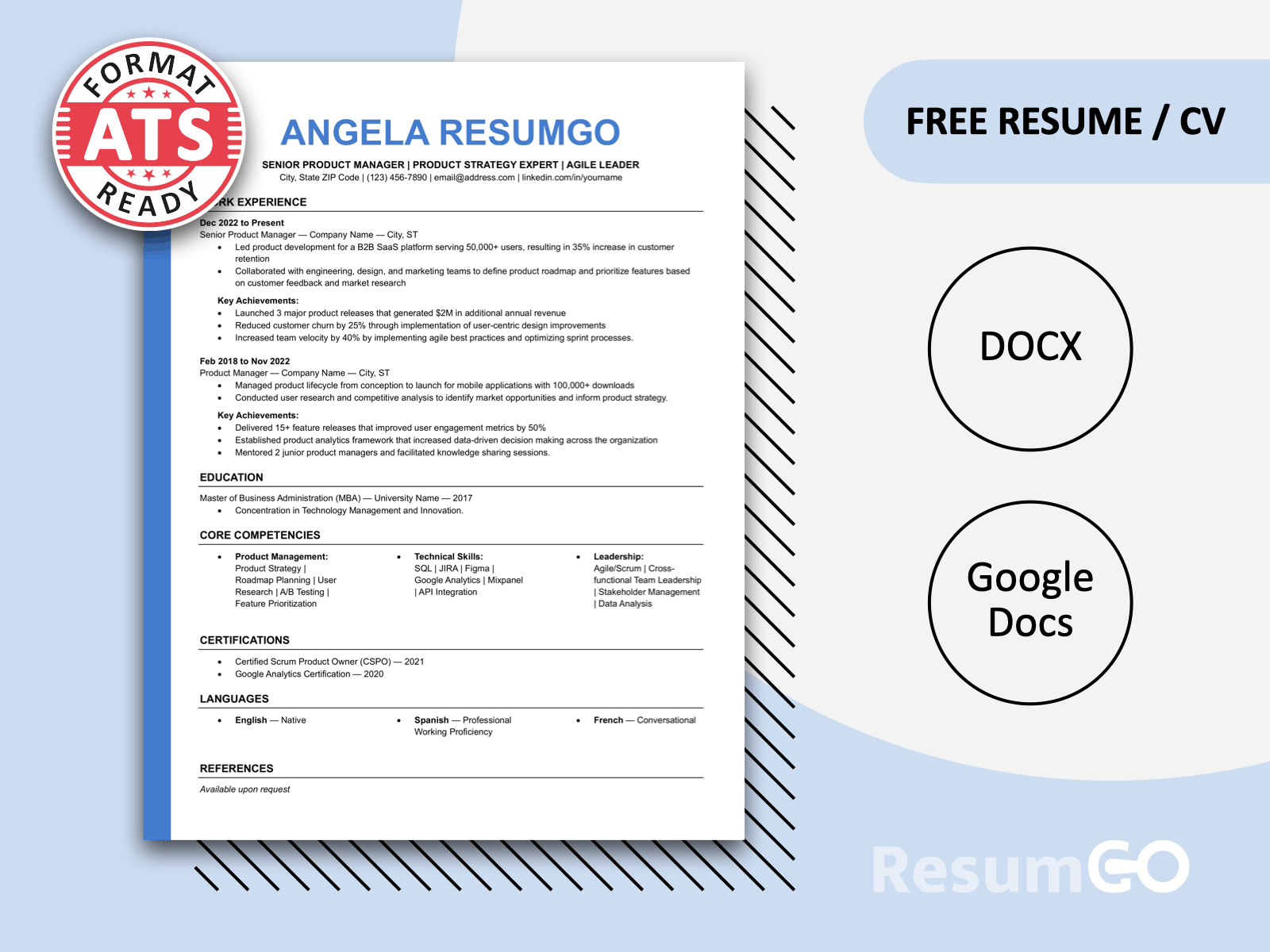 Featured image of Confederation ATS resume template in light blue emphasizing clarity and applicant tracking compatibility