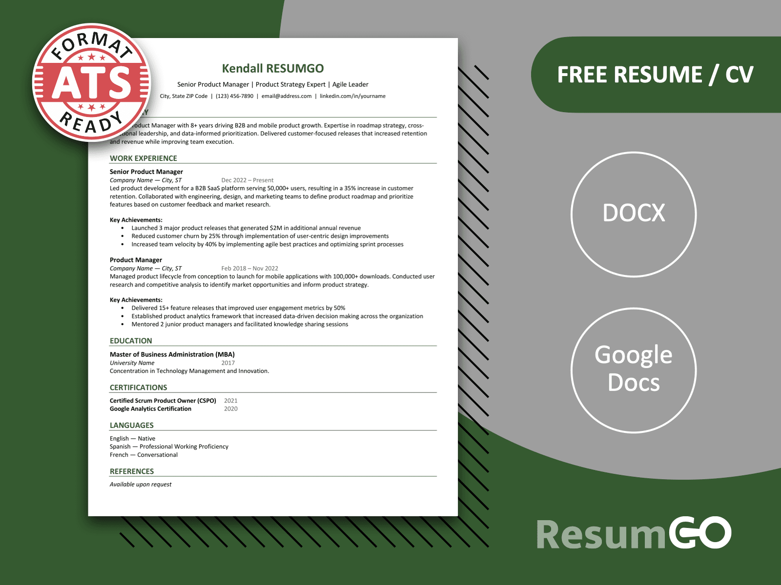 Featured image of Harbor resume template in green showing simple ATS-ready structure for Word and Google Docs