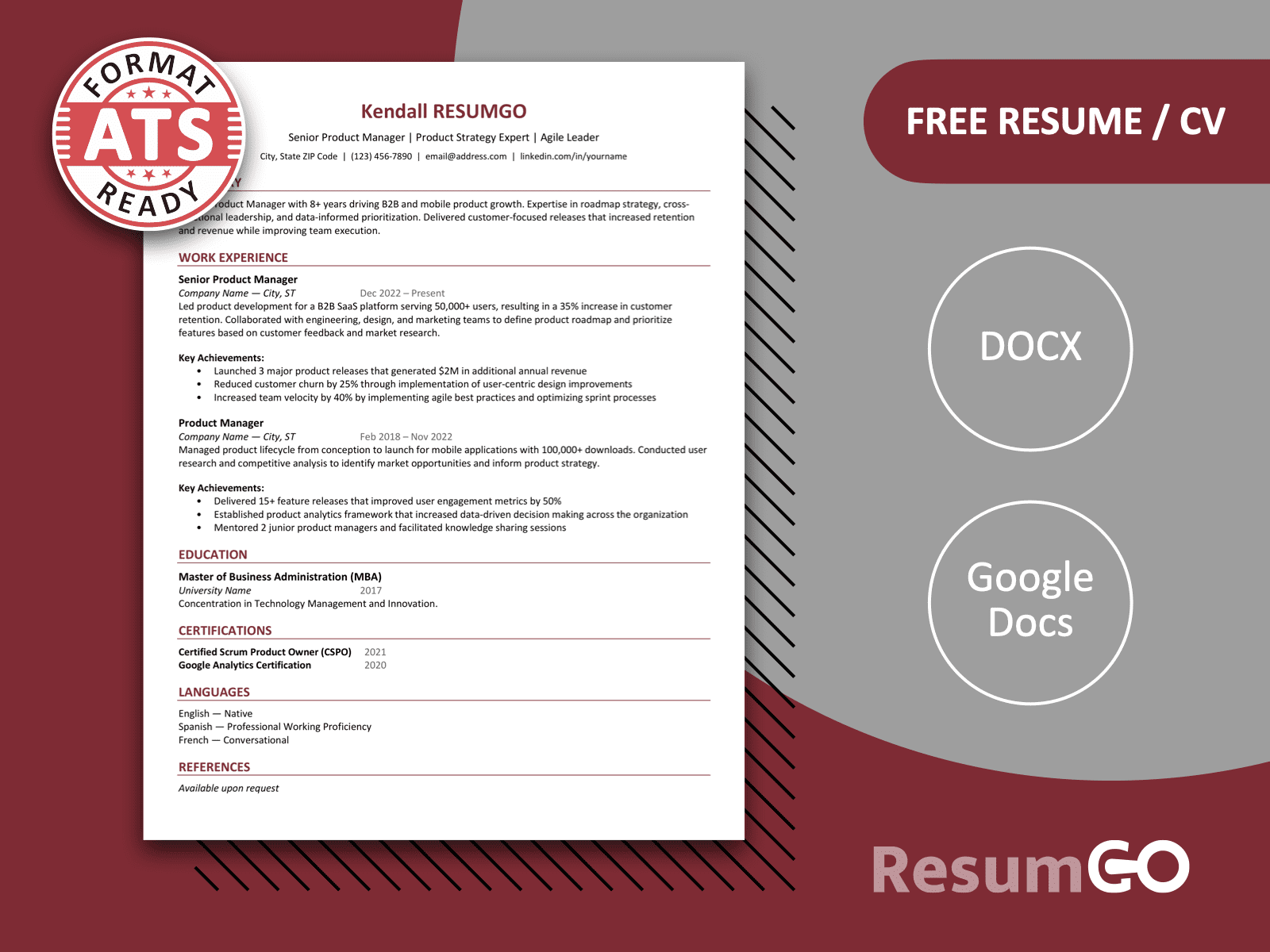 Featured image of Harbor resume template in red with scannable one-page layout for Word and Google Docs