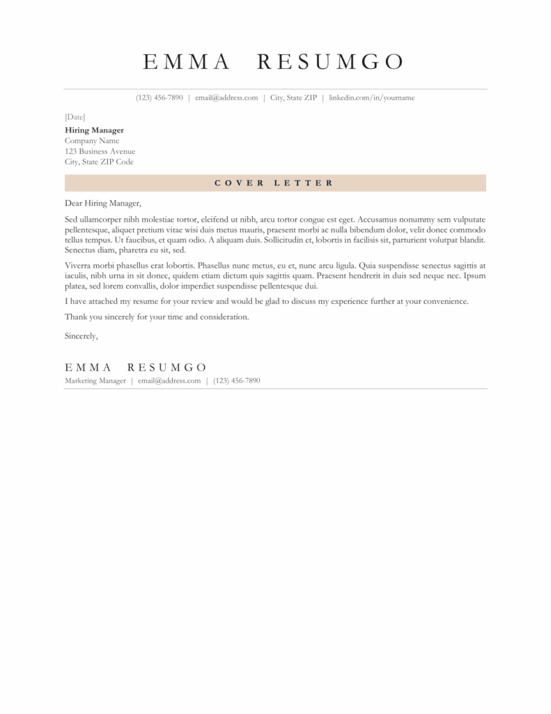 Cover letter of Quebec classic professional resume template in warm terracotta with clean professional formatting for Word and Google Docs