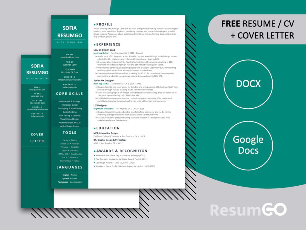 Nanpu clean two-column resume template with modern sidebar layout and structured sections for Microsoft Word and Google Docs