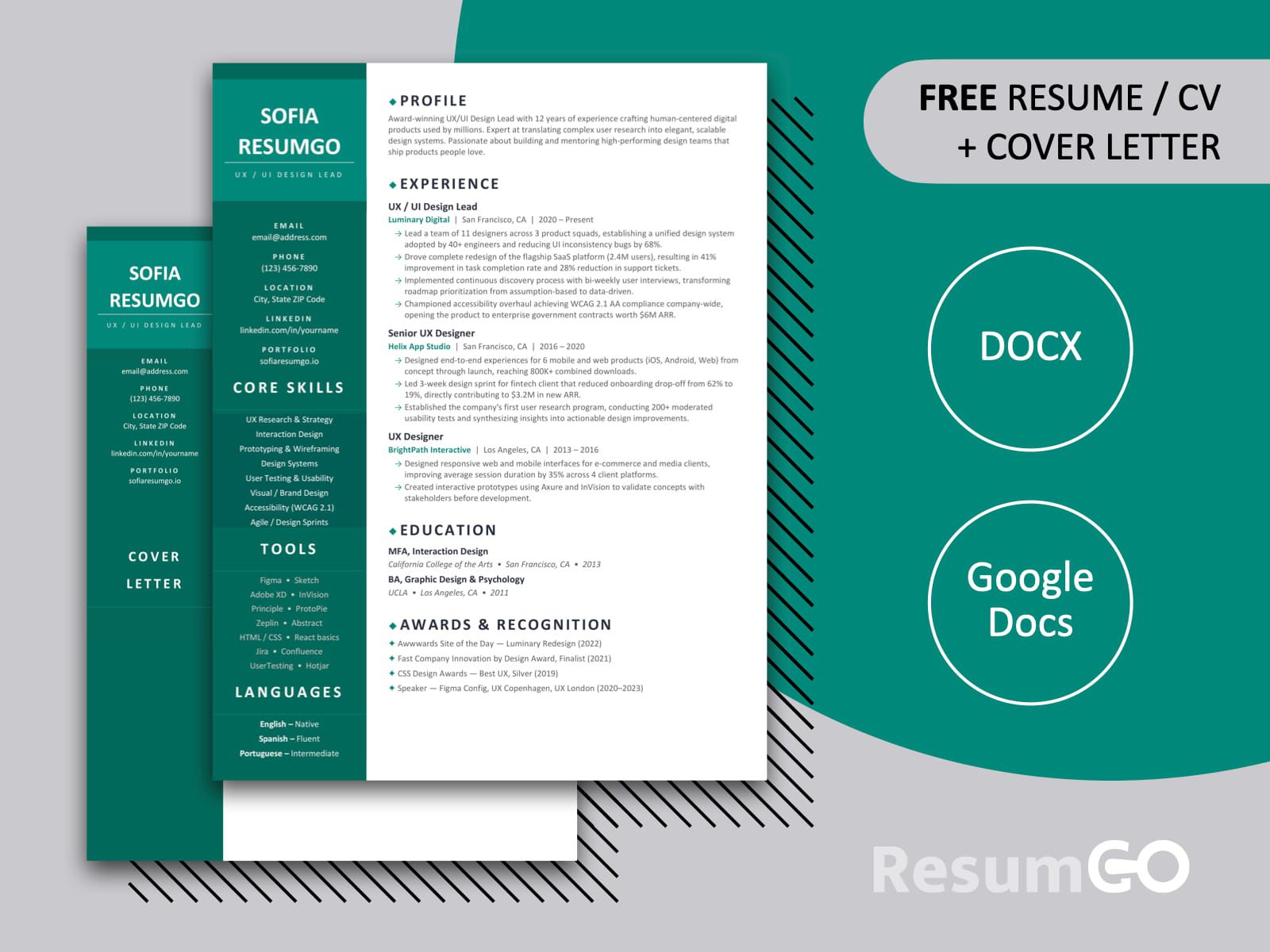 Nanpu clean two-column resume template with modern sidebar layout and structured sections for Microsoft Word and Google Docs