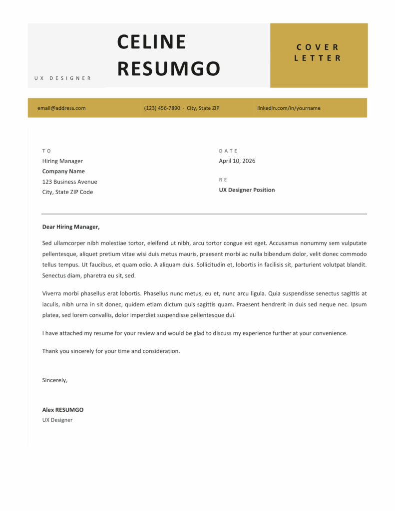 Brown cover letter template matching resume with clean typography and professional layout for job applications