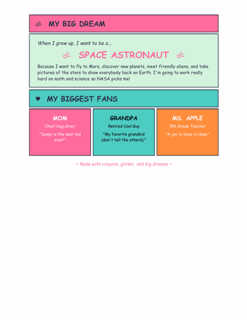 Xinyi Playful Kids Resume Template page 3 preview with playful multicolor kids resume format for Word and Google Docs