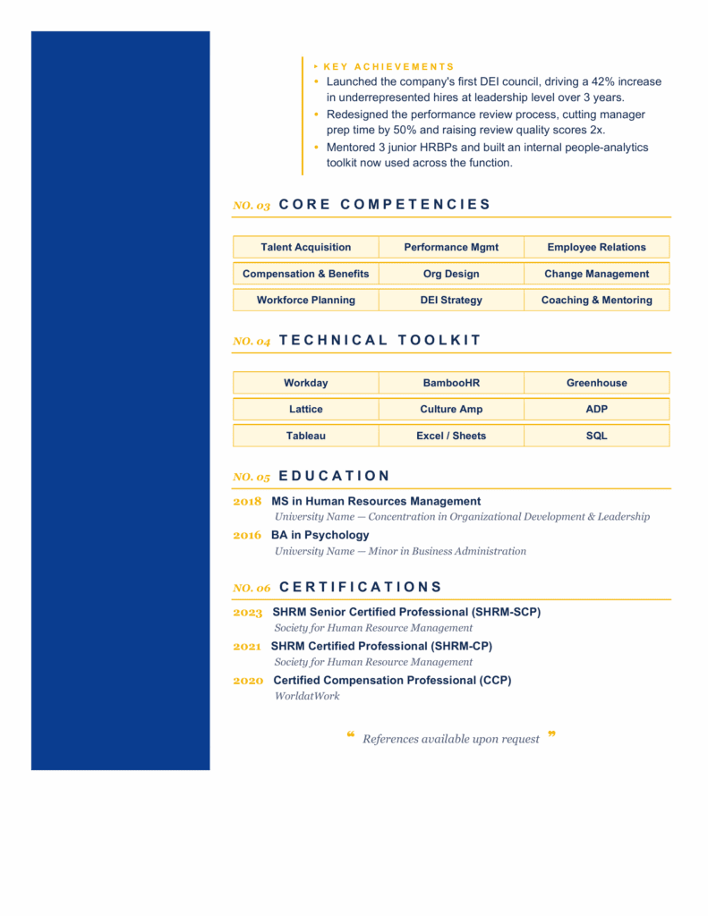 Blue Yaquina Heritage CV preview with a clean table-based resume layout, modern typography, and structured content.