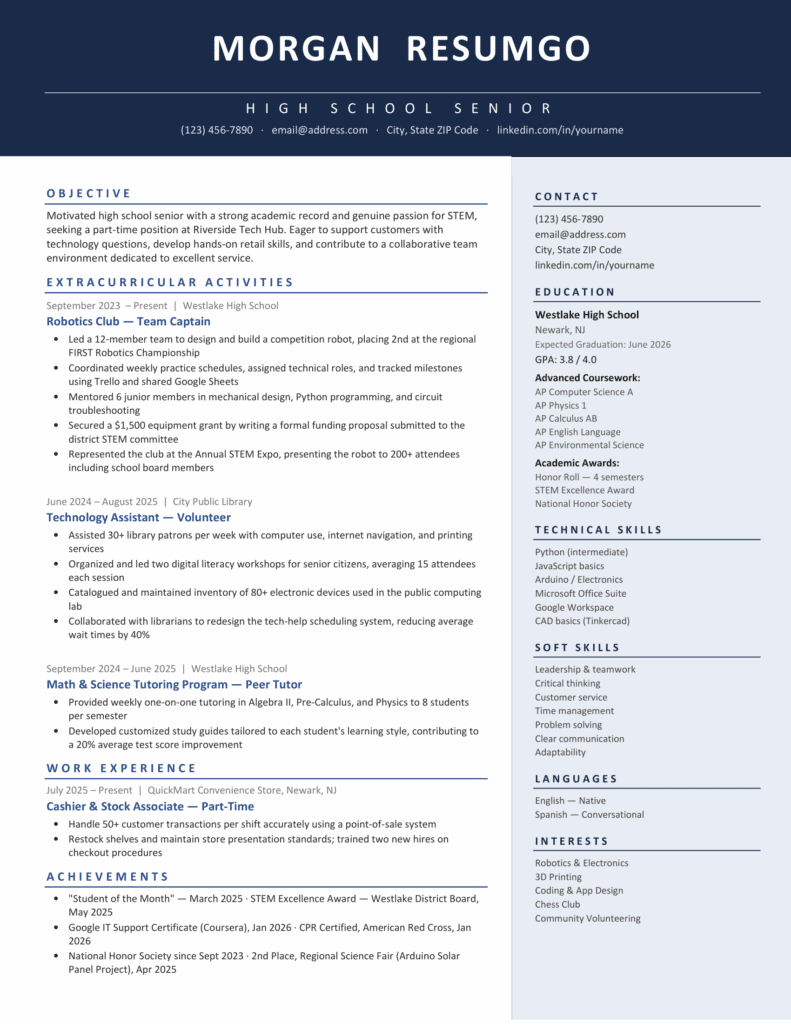 Blue Admont resume preview with a bold header, structured sidebar, and organized sections for skills and experience.