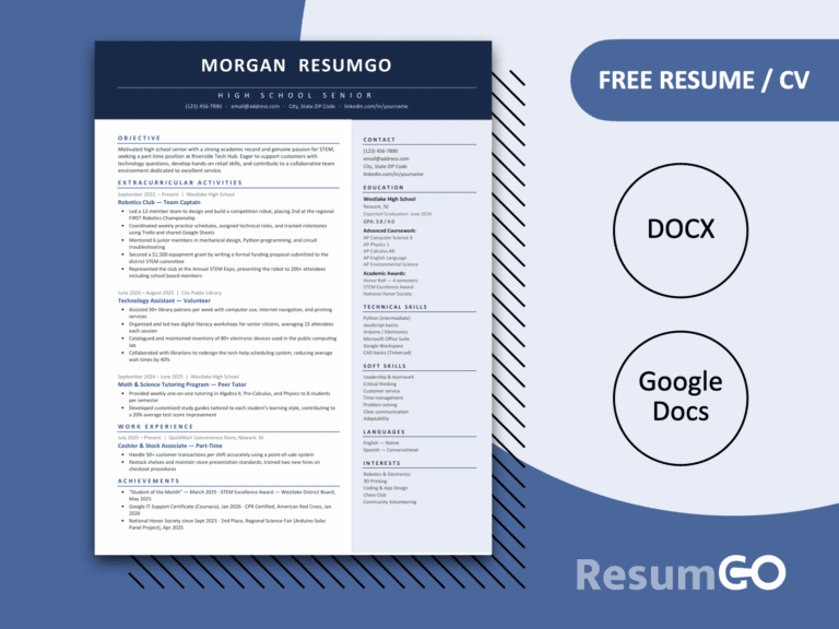 Admont Clean Modern Resume Template in blue with a bold header, right sidebar, and clean two-column layout.